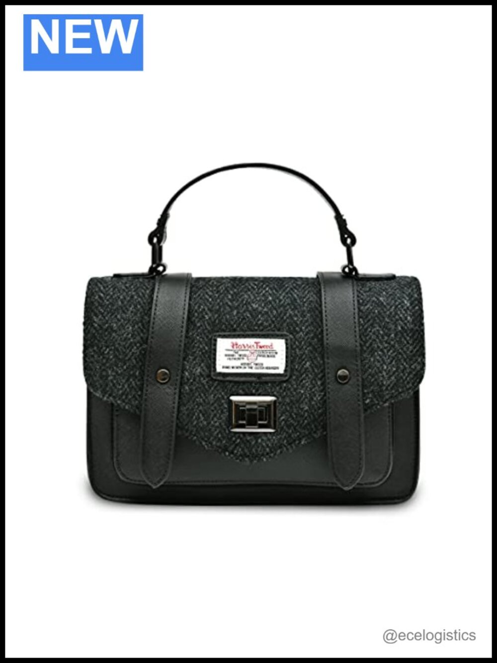 Women's Satchel Bag with Dual-Buckle Closure, Detachable Strap, Microfibre